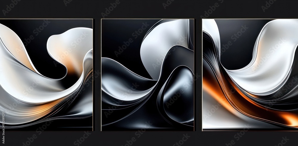 Poster modern abstract fluid shape composition with glossy surfaces and minimalist background