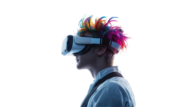 Immersive Virtual Reality Experience with Colorful Hair: A Profile View of a User Engaged in Digital Worlds