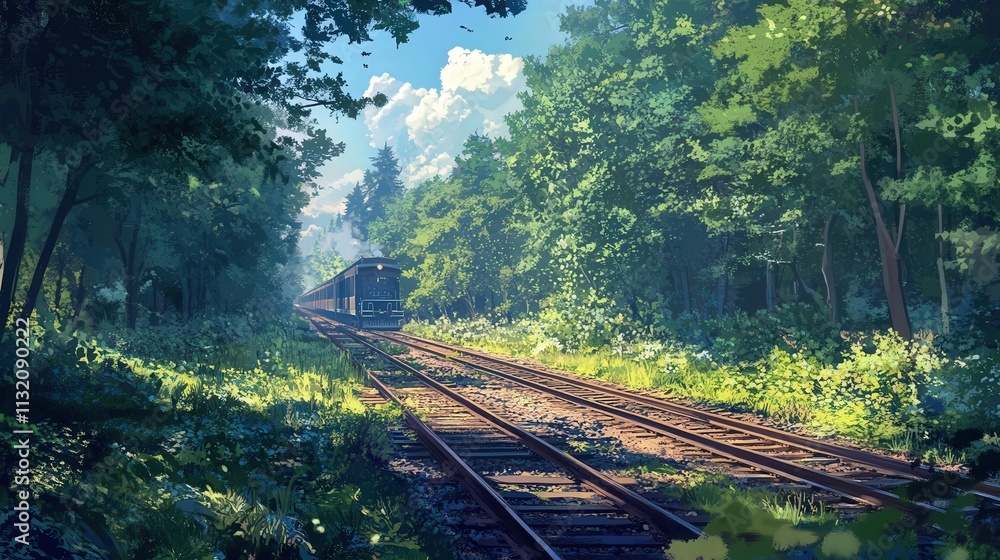 Poster hidden deep in the forest, a railway track runs undisturbed by the outside world.