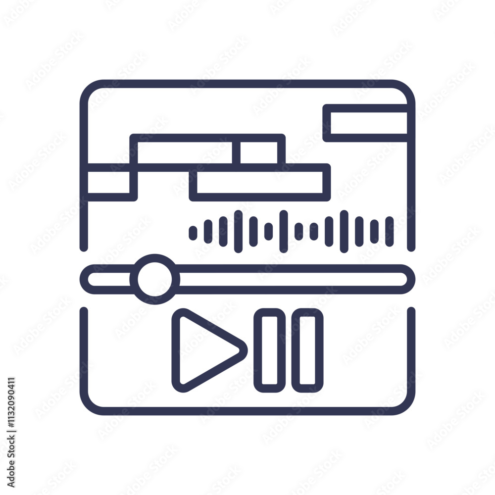Poster audio editing interface with timeline, waveform, and playback controls.