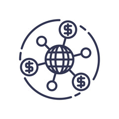Global network with dollar symbols, representing financial connectivity.