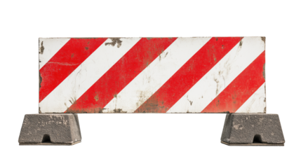 A Weathered Construction Barrier with Red and White Stripes for Road Safety Signage or Construction Zone Identification