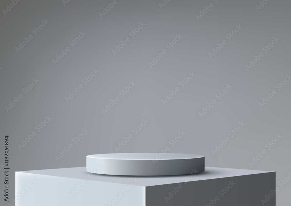 Poster simple modern white 3d podium on square base for clean product display and showcase