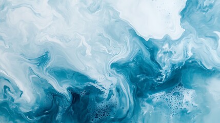 Soft gradients of baby blue evoke a sense of tranquility, while white and blue waves create an abstract background.