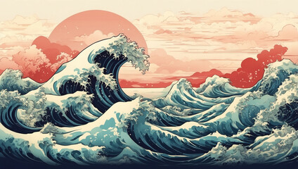 Obraz premium Japanese Vintage Style Ocean Wave