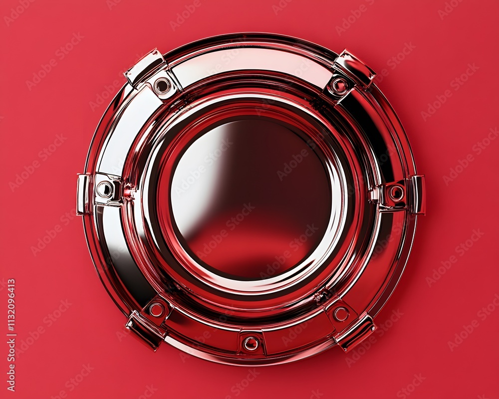 Poster red metallic circular object with concentric rings
