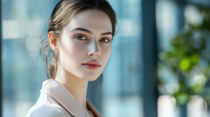 Portrait of a Beautiful Young Woman with Clear Skin