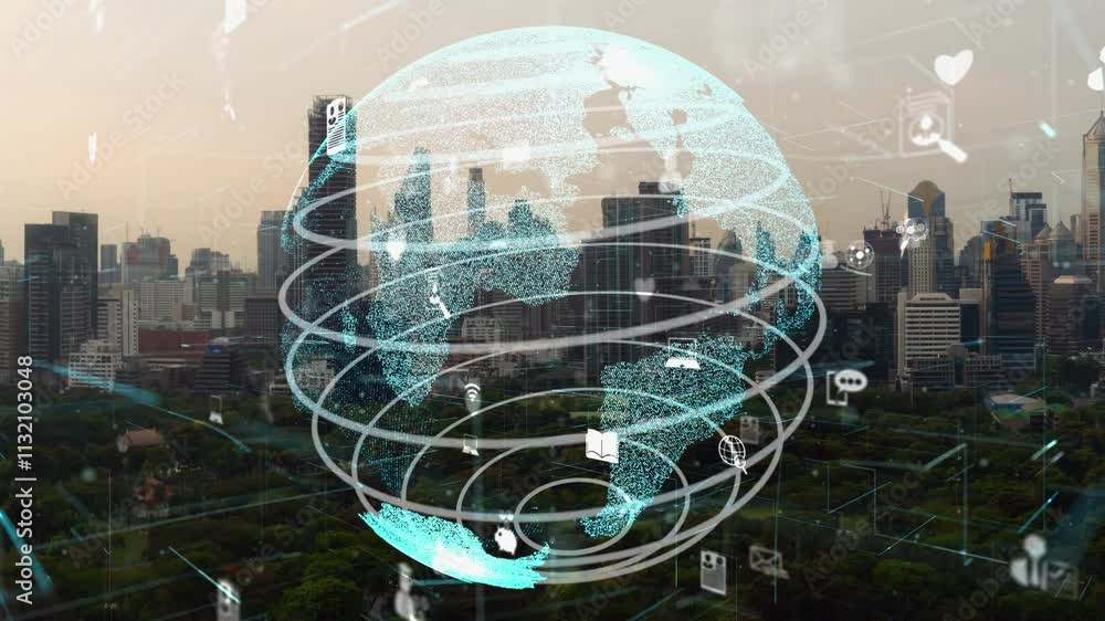 Poster global connection and the internet network alteration in smart city . concept of future wireless dig