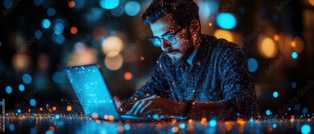 Poster Digital workspace technology futuristic connection data network big data online business electronic communication modern office
