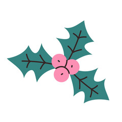 Christmas plant. Holly berry. Winter flora. Ilex leaves