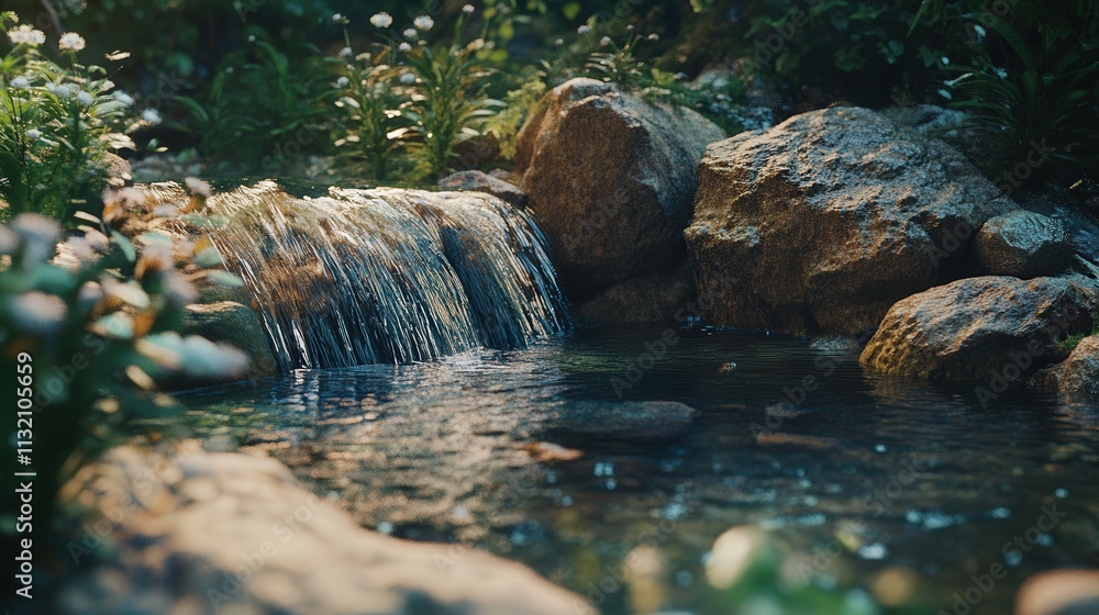 Poster the forest is alive with the sound of a small waterfall cascading into a stream.