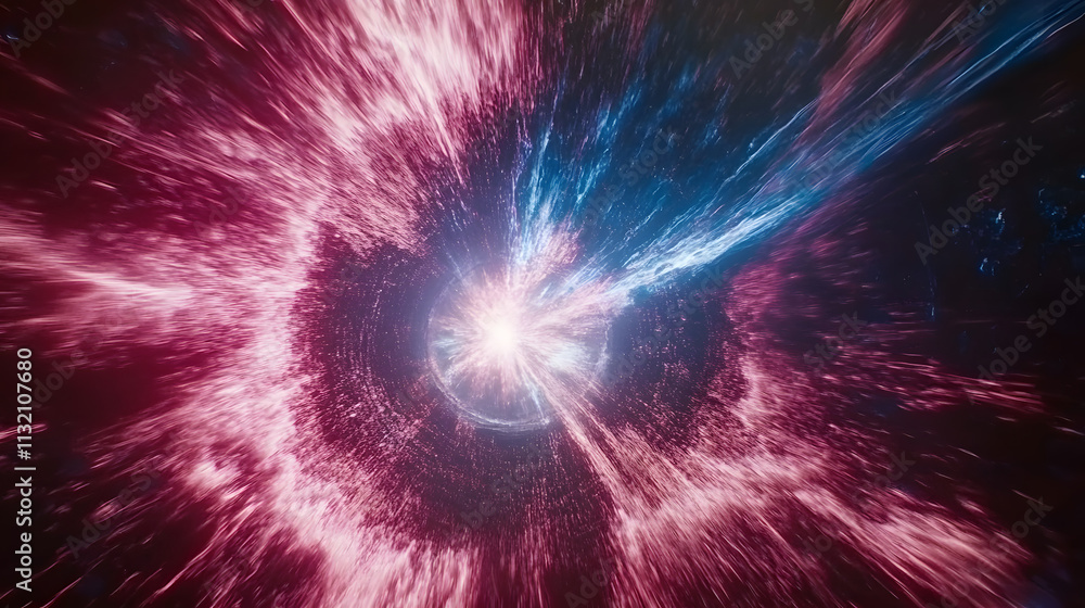 Poster cosmic explosion event outer space digital art vibrant environment dynamic perspective science ficti