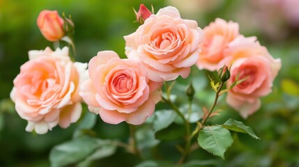 Delicate Peach Roses in Full Bloom