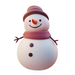 Cheerful cartoon snowman with a warm scarf and hat