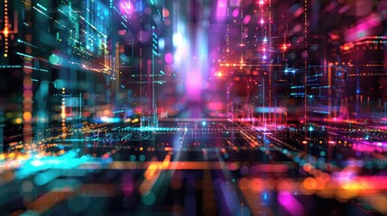 Fototapeta premium Vibrant Futuristic Digital Realm with Neon Lights