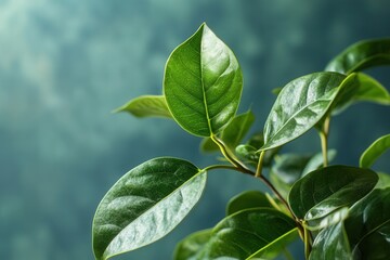 Close-up of lush green leaves against a soft background.