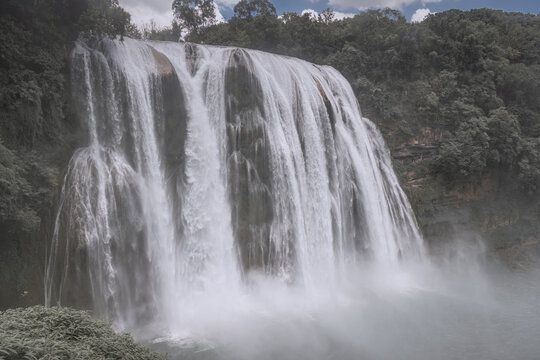 The Huangguoshu waterfall in Anshun, Guizhou, China. Long exposure photography, background