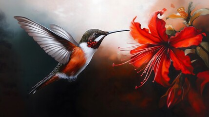 Humming taking honey from flower background hd wallpaper