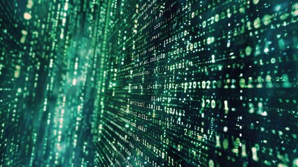 Fototapeta premium Digital Binary Code Matrix Background with Green Light