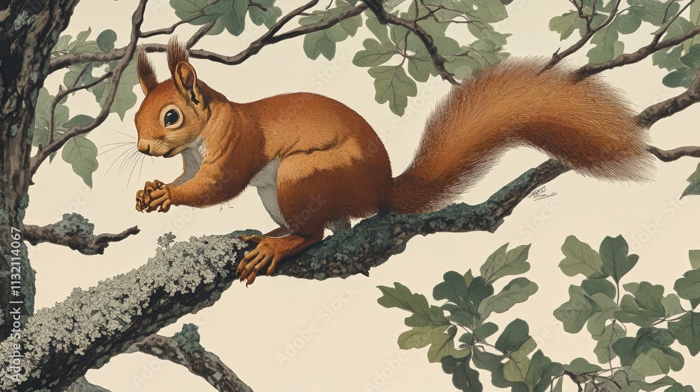 Poster with agile leaps, a squirrel moves from branch to branch, pausing to sniff the air, ever-watchful in