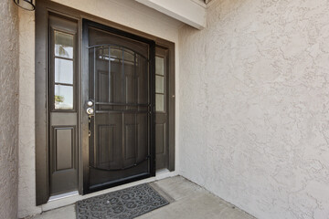 Modern black front door with elegant glass panel accents