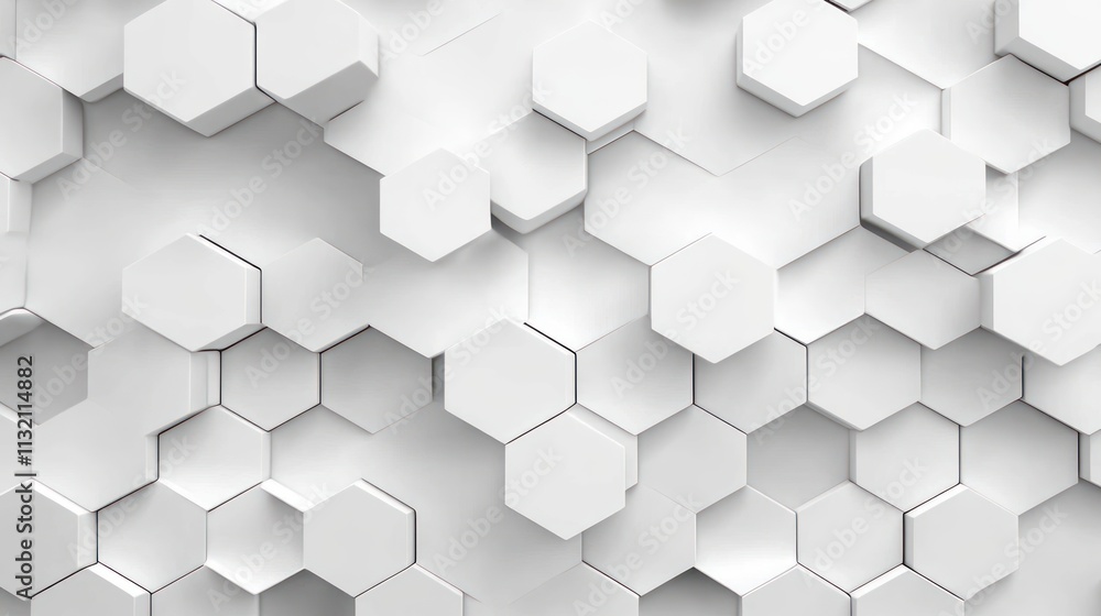 Poster Geometric White Hexagon Pattern Background with Gradient Grey Texture and Soft Light