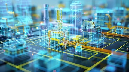 Fototapeta premium Futuristic Cybernetic City Blueprint with Digital Network