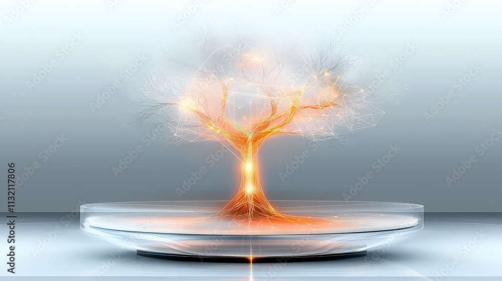 Poster futuristic glowing tree network technology innovation digital growth connection conce