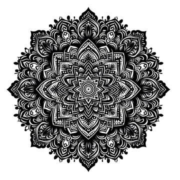 black and white mandala design on white clip art preview