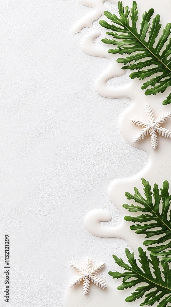 Poster stylish decor elements with greenery and shells minimalist design