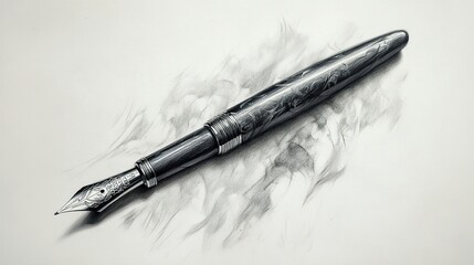 Intricate Pen Drawing: Graphite Sketch of Elegant Writing Instrument