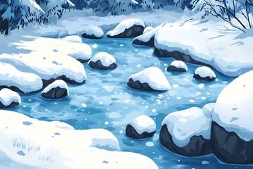 Winter Serenity: A Snowy Stream's Gentle Flow