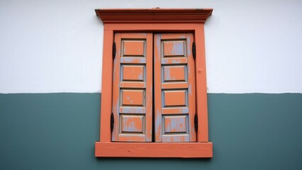 Obraz premium Vintage Orange Window Shutters: Perfect for Home Decor, Interior Design, and Photography