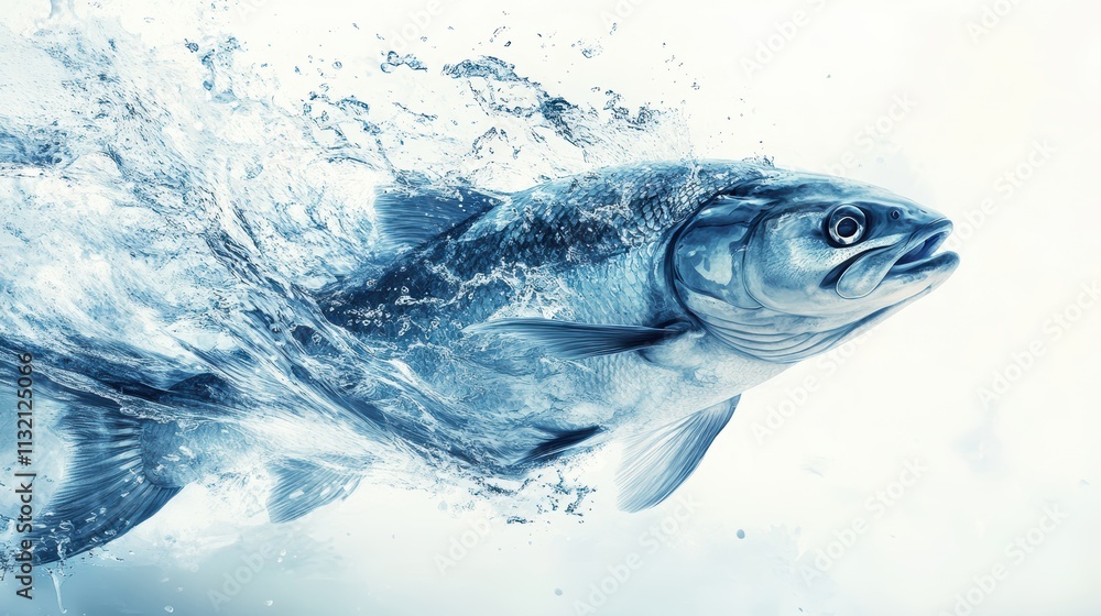 Aufkleber flat vector simple design of a freshwater fish in motion with splashing water on a white background.