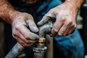 Plumber's precision close-up action of hands tightening pipe fittings in a workshop setting for expert plumbing insights on techniques and tools