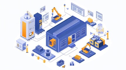 Obraz premium Modern Industrial Factory Layout with Automation and Robotics
