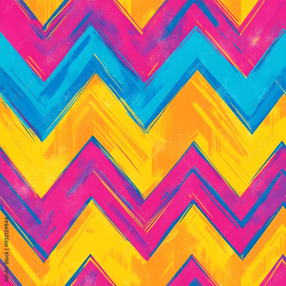 Poster abstract colorful zigzag pattern with bright hues and textured brush strokes