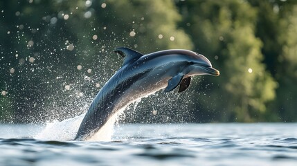 Obraz premium Powerful Dolphin Leaping Above Crashing Ocean Waves in Tropical Seascape