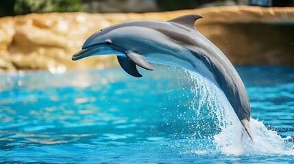 Fototapeta premium Majestic Dolphin Leaping Out of Turquoise Ocean Waters