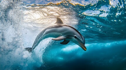 Naklejka premium Playful Dolphin Breaching the Turquoise Ocean Waves