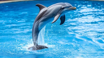 Playful Dolphin Leaping Out of Tropical Blue Ocean Waters