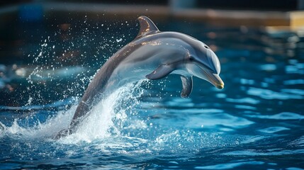 Naklejka premium Playful Dolphin Leaping from Turquoise Ocean Waves