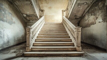 Fototapeta premium Stairway in old building. Neutral color background