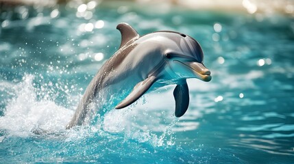 Energetic Dolphin Jumping and Splashing in Turquoise Ocean Waters