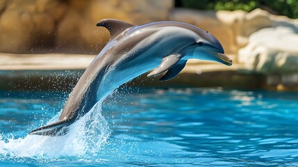 Naklejka premium Playful Dolphin Leaping from Turquoise Ocean Waves