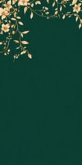 Elegant green background with minimalistic gold floral designs in the corner

