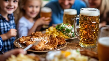 Family Dinner with Beer and Fried Chicken