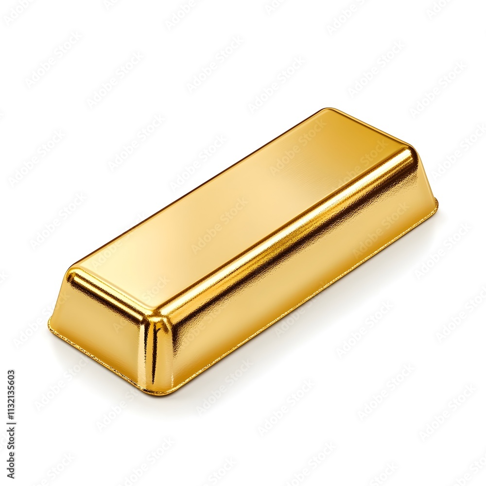 Poster shiny gold bar on white background with reflection and smooth surface