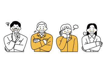 困ったことが起きた中年男子と女性のイラストセット