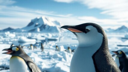 Obraz premium Arctic Adventure: Penguins in a Frozen Wonderland - Perfect for Nature Lovers and Travel Enthusiasts